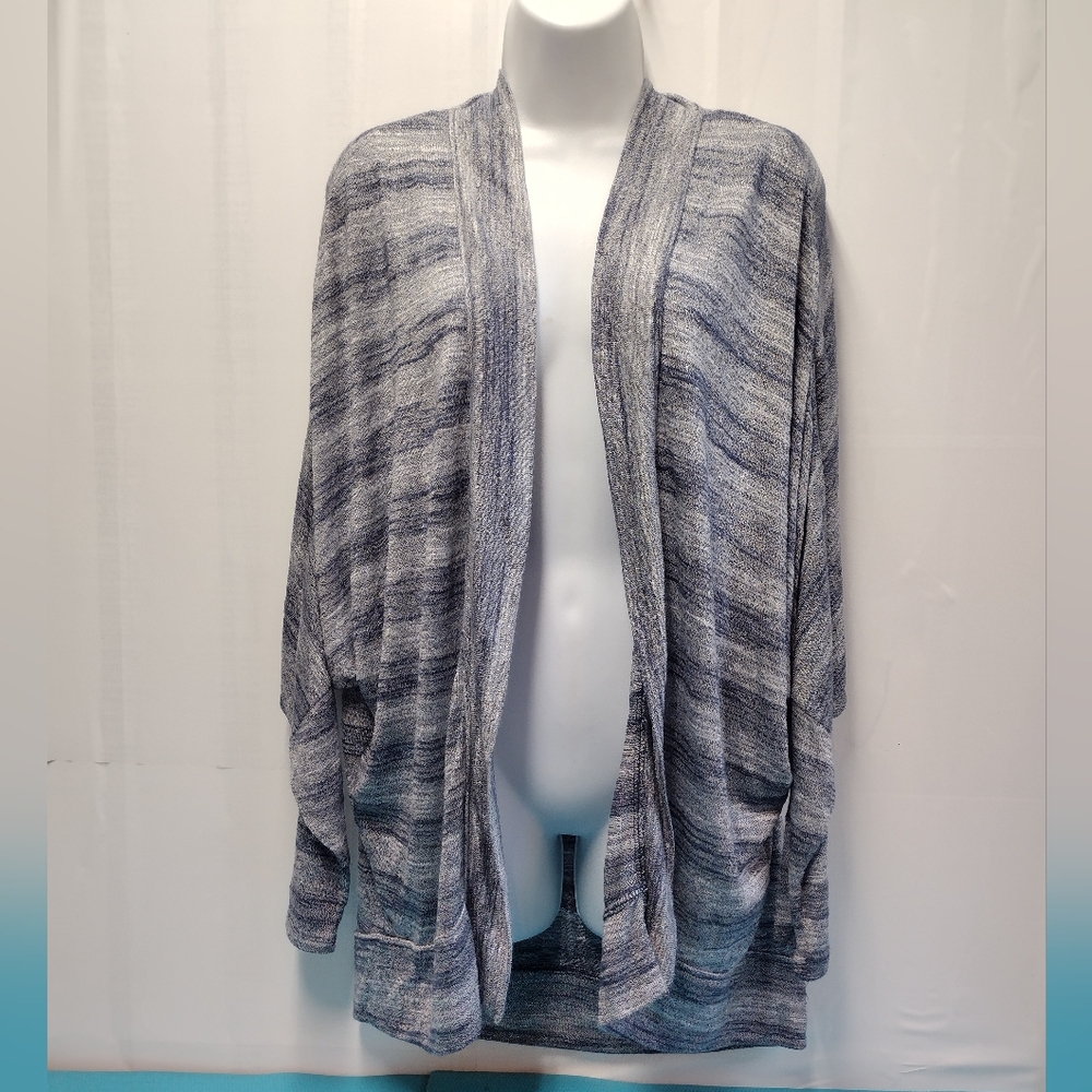 H By Halston Women's Open Front Cardigan Striped Blue - M